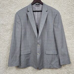 Shaquille‎ O’Neal Sport Coat Windowpane Plaid Two Button Classic Gray Mens 50R